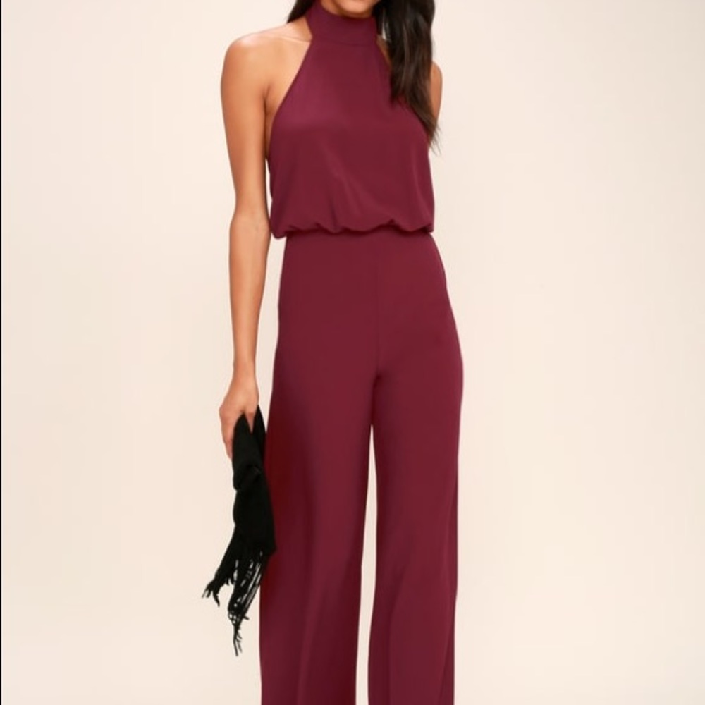 Lulu’s NWT Wine red halter jumpsuit